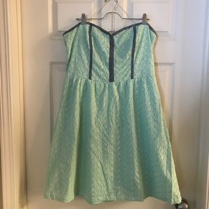 DONATED Strapless seafoam sundress with eyelets